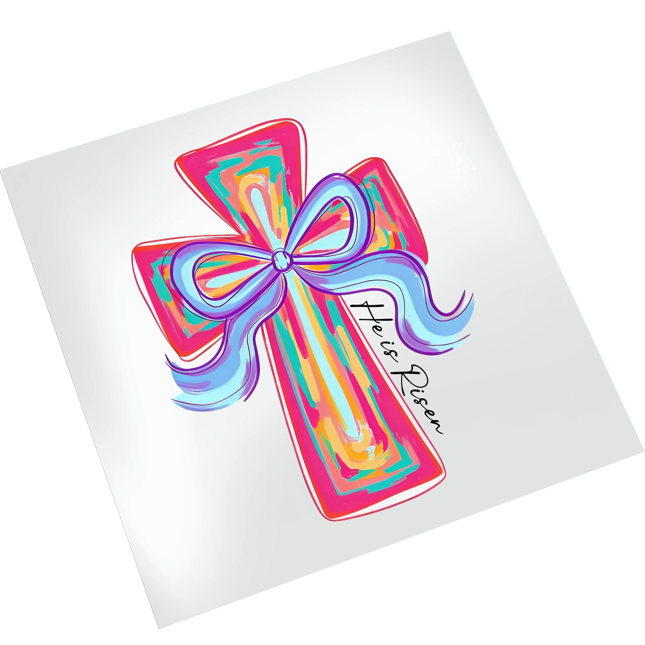 Easter DTF Transfer - Colorful Cross Purple Bow Ready To Press